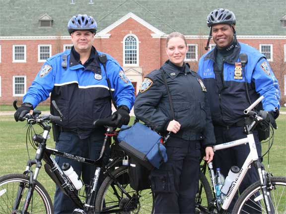 L-R: CSI Public Safety Officers Gregory Rodriguez, CPO; Laura Devine, EMT; and Sgt. Kevin Myers
