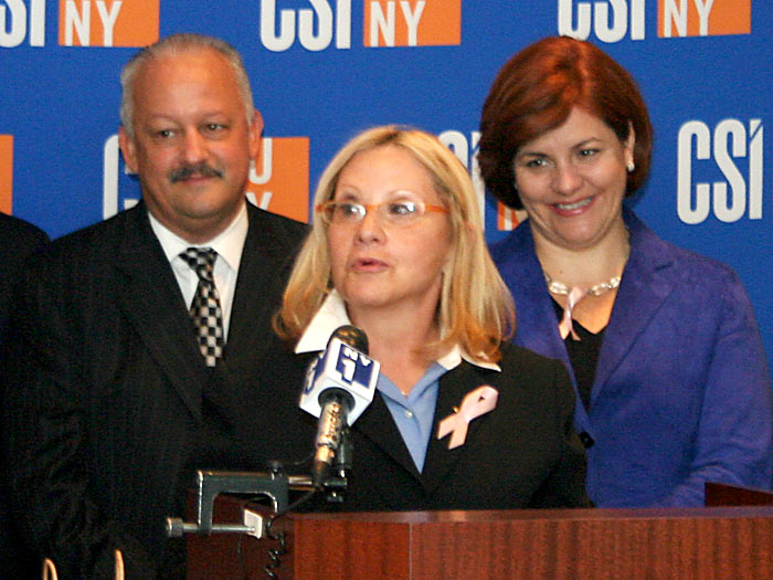 (l to r) CSI President Tomás Morales, Prof. Donna Gerstle, and Council Speaker Christine C. Quinn